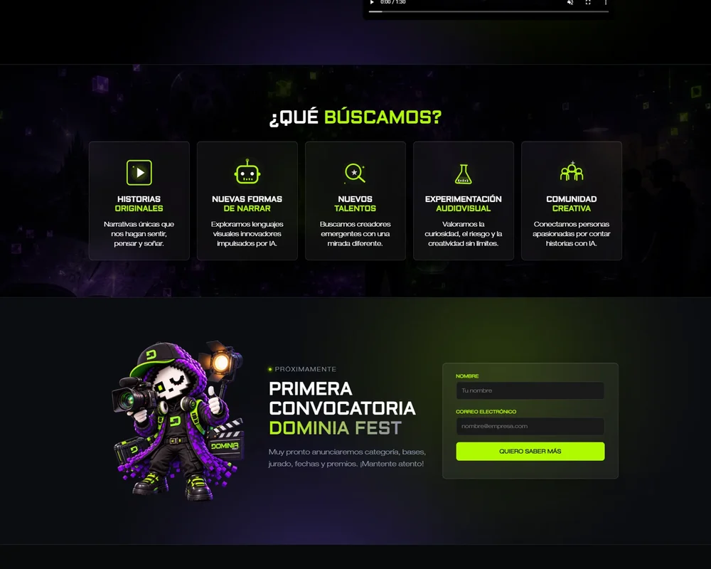Detalle de la página de Dominia Fest