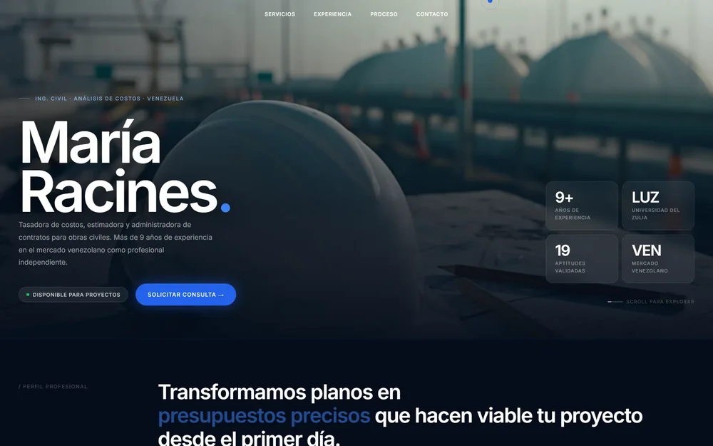 Vista principal de María Racines · Ingeniería civil